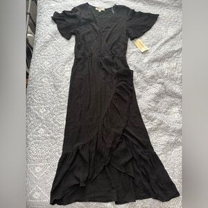 Rewind Black High Low Wrap Dress
